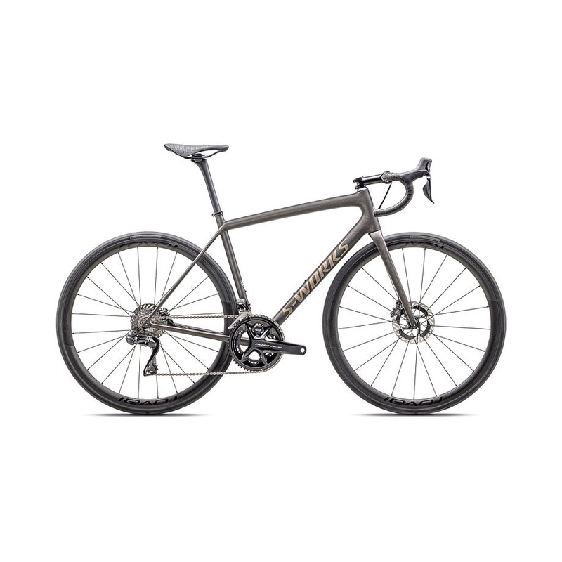 2025 SPECIALIZED AETHOS S-WORKS DI2 BIKE - 54, SATIN DOPPIO / GUNMETAL DRY BRUSHED / GOLD PEARL